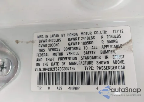 2013 Acura Tsx 2.4 z USA, uszkodzony, nr VIN JH4CU2F67DC007197